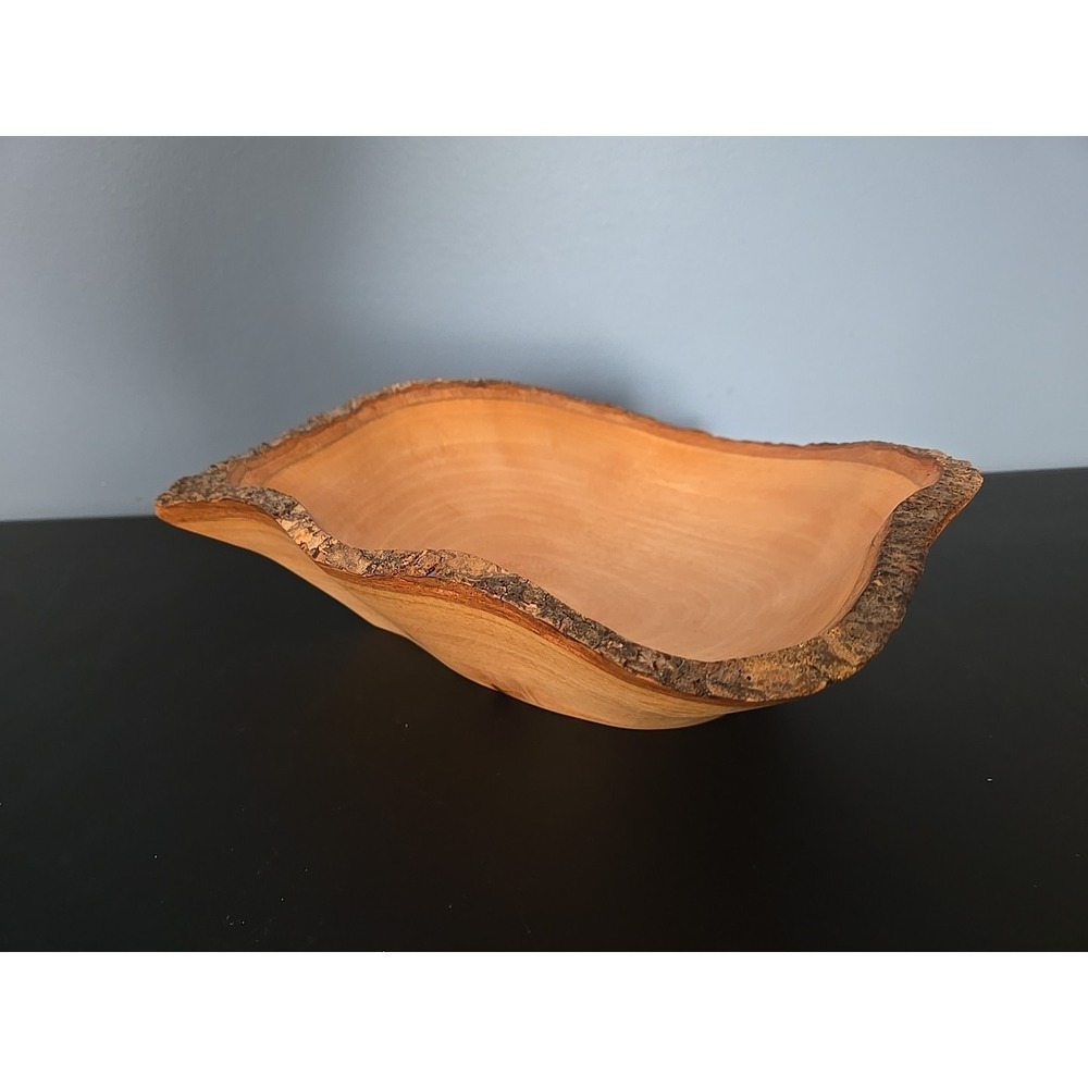 Live Edge Rustic Wood Bowl Hand Carved Natural Edge ~11" Fluid Shape